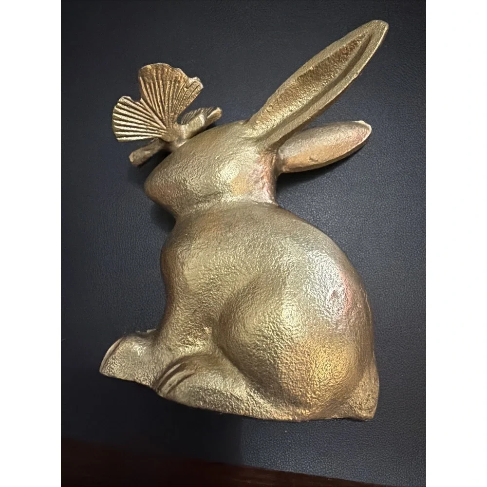 Gold Rabbit With Butterfly Poly resin Brass Look - Picture 3 of 8